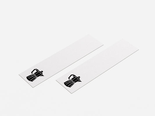 Two black mocha pot icons on white bookmarks with a white background