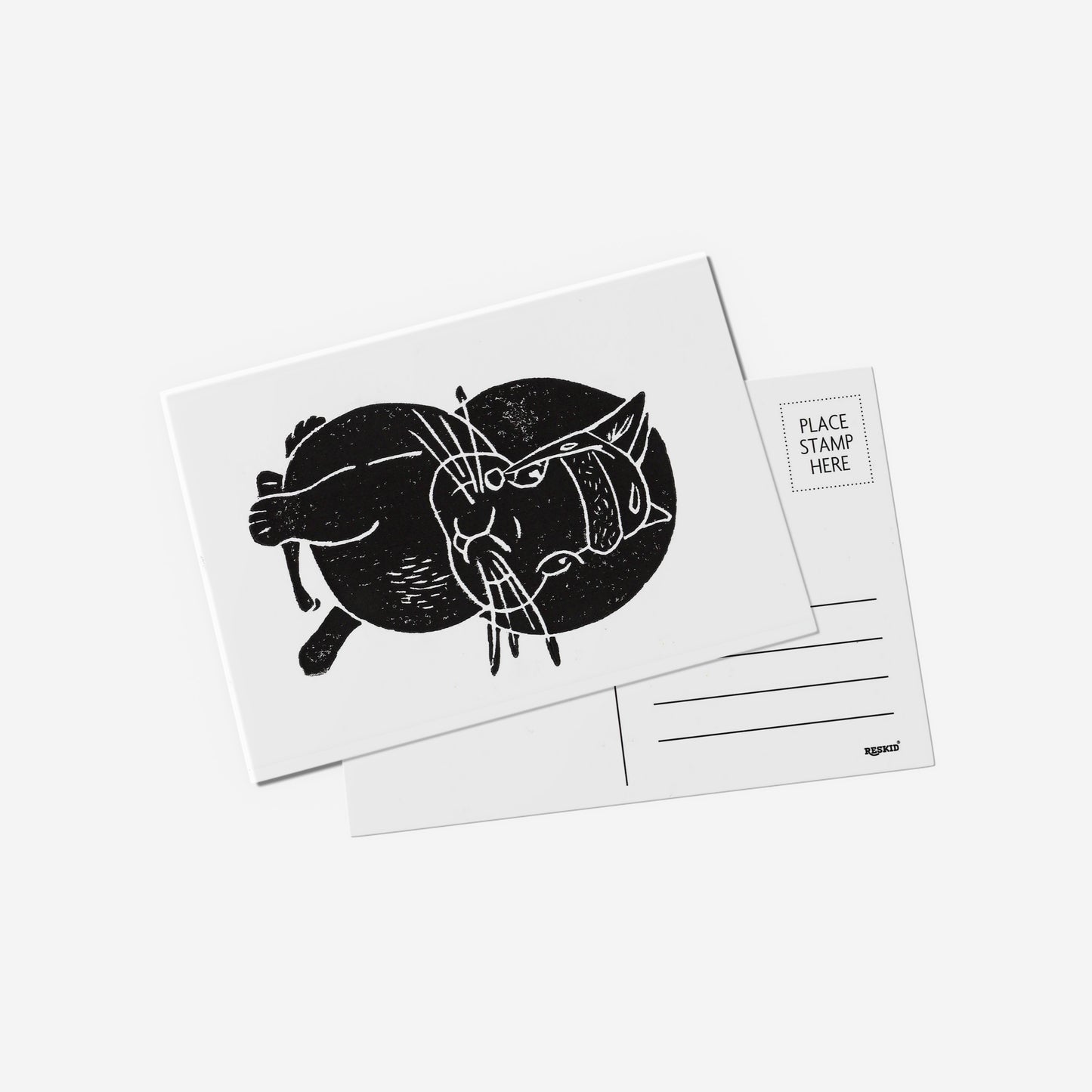 Santa Hat Bunny Lino Print Postcard by Emily Ciecka