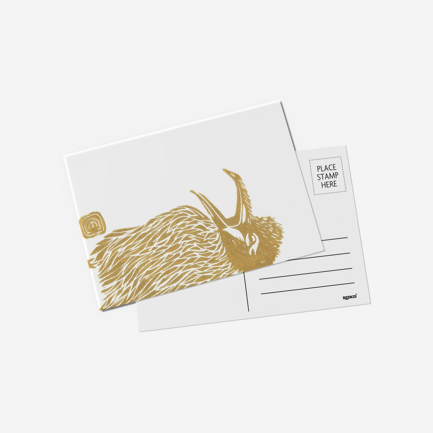 Gold Crow Lino Print Postcard by Emily Ciecka