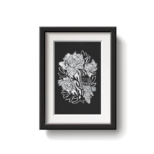 Kestrel Lino Print in White by Emily Ciecka
