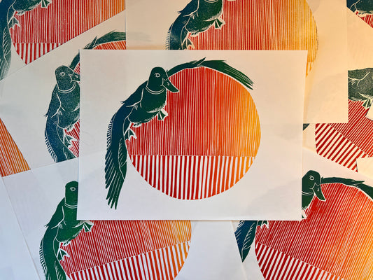 Flying Duck Lino Print by Emily Ciecka