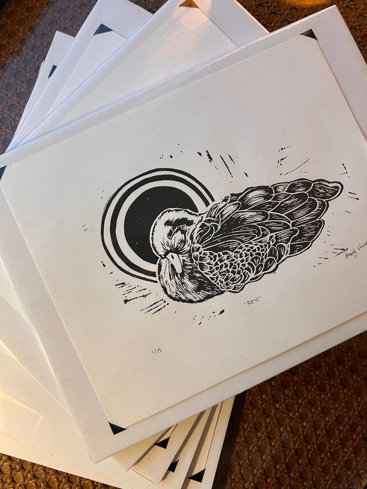 Duck Lino Print by Emily Ciecka