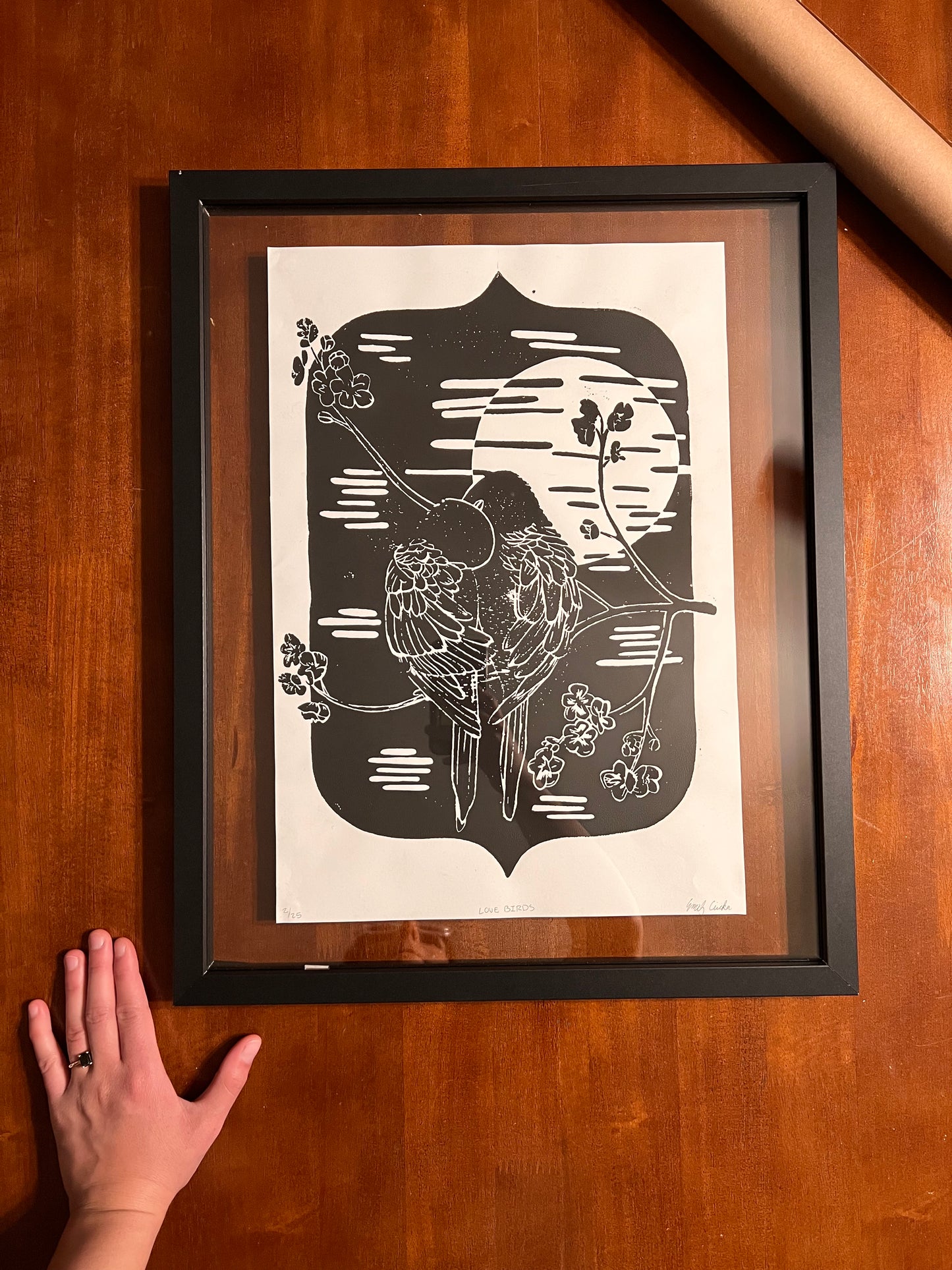 Love Birds Lino Print by Emily Ciecka