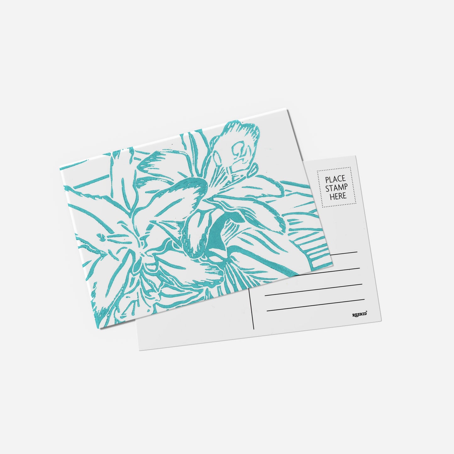 Lily Teal Lino Print Postcard by Emily Ciecka