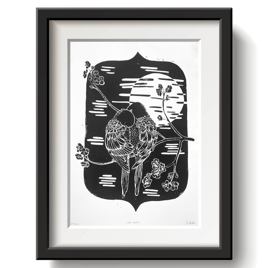 Love Birds Lino Print by Emily Ciecka