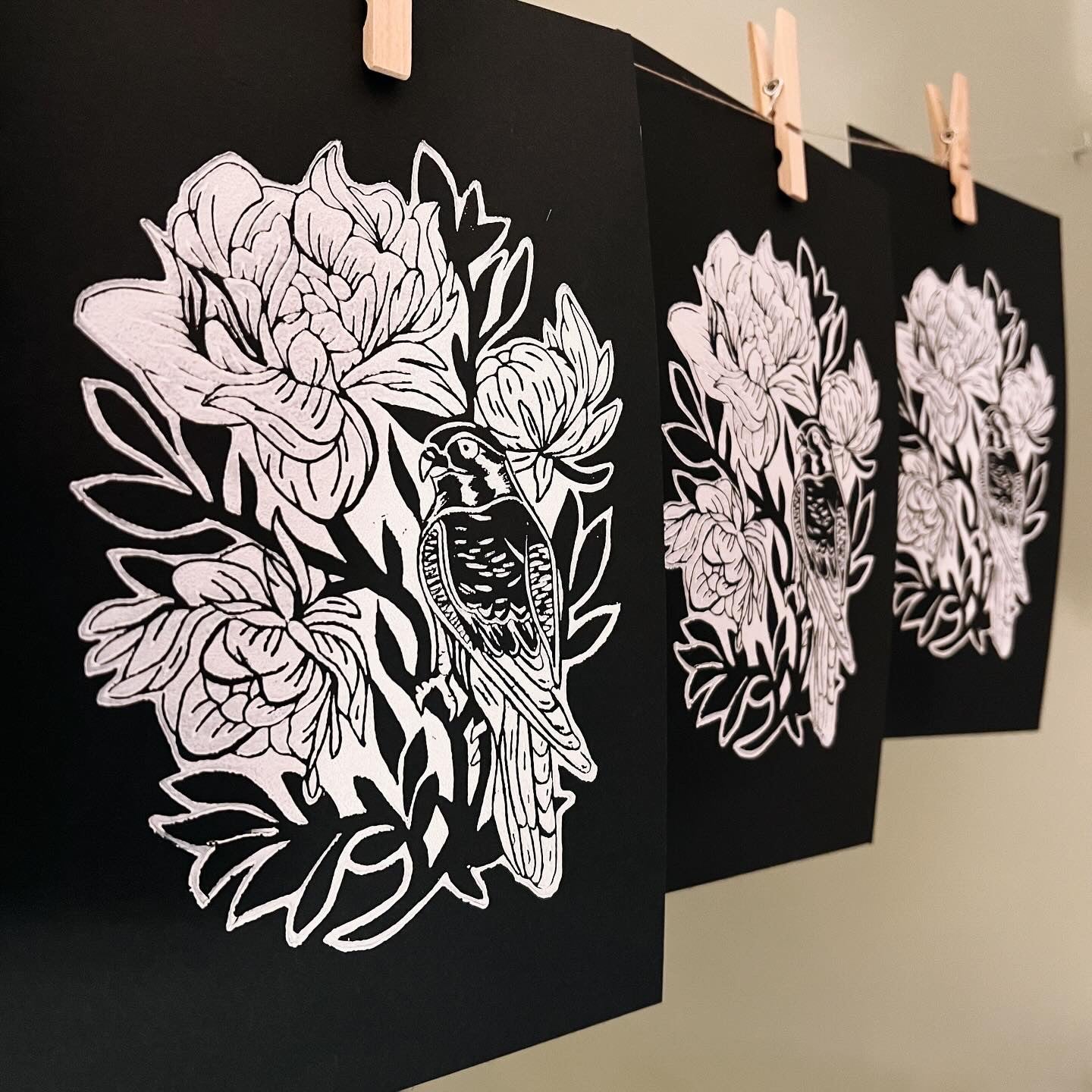 Kestrel Lino Print in White by Emily Ciecka