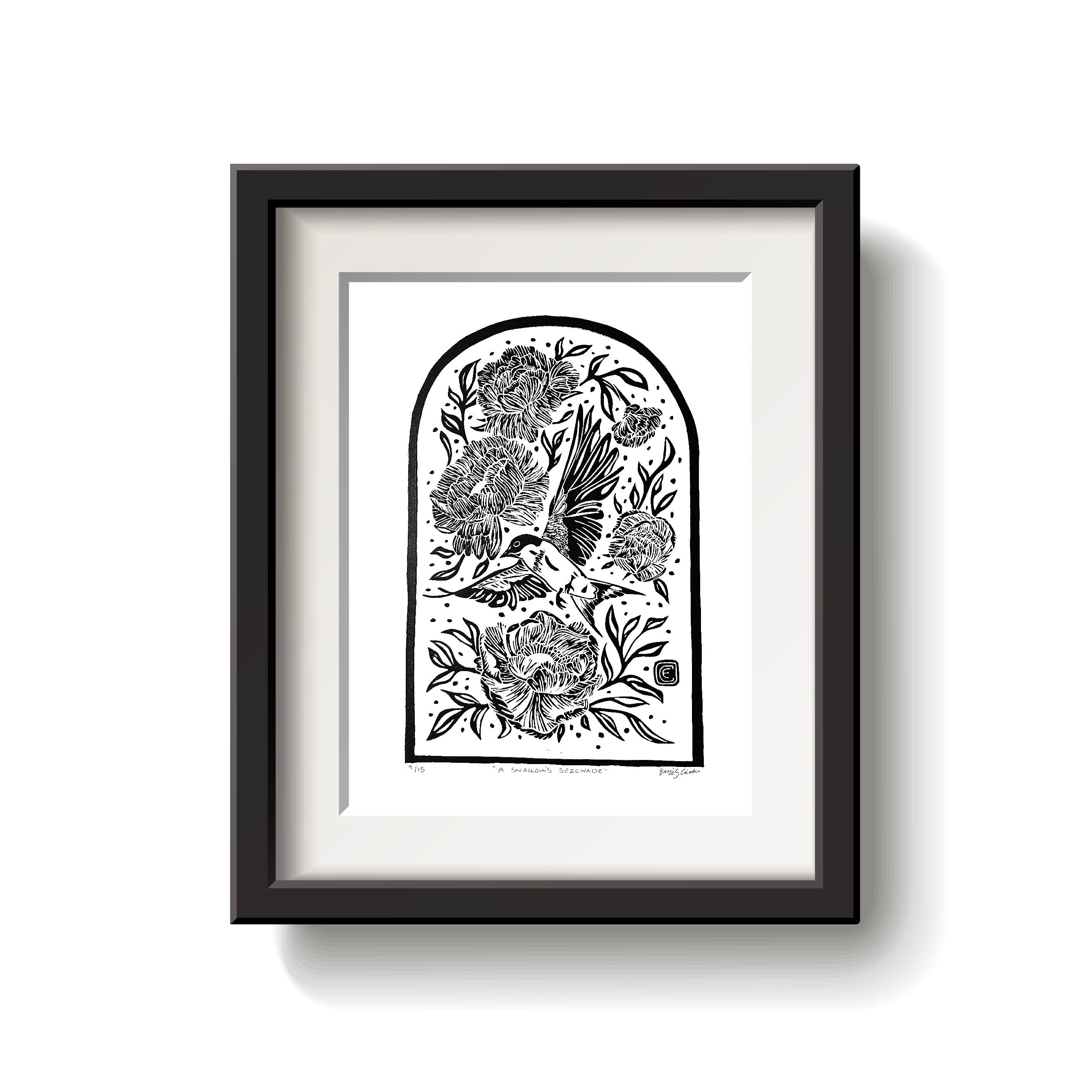 Swallow Lino Print by Emily Ciecka
