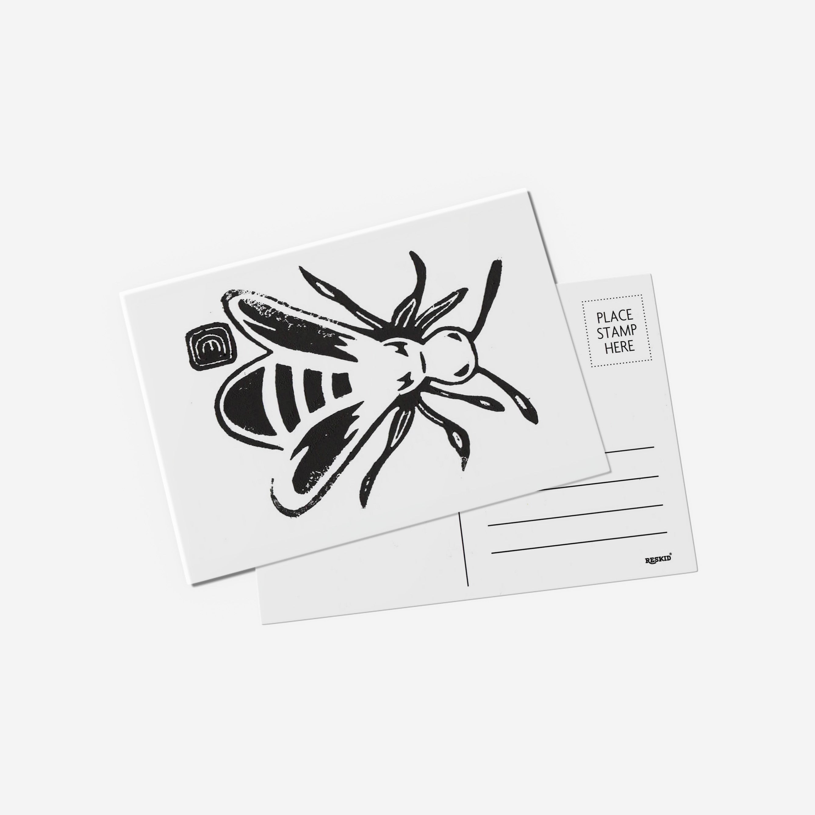 Black Bee Lino Print Postcard by Emily Ciecka