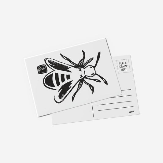 Black Bee Lino Print Postcard by Emily Ciecka