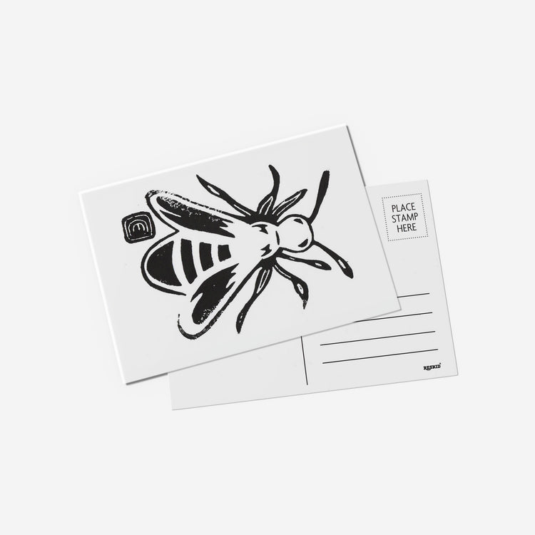 Black Bee Lino Print Postcard by Emily Ciecka