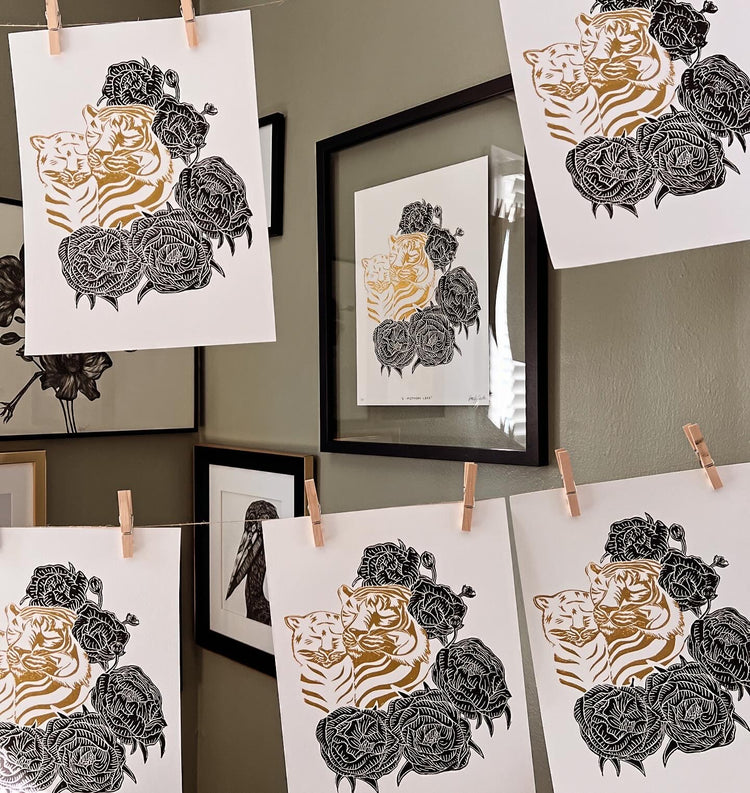 Tiger Lino Print by Emily Ciecka