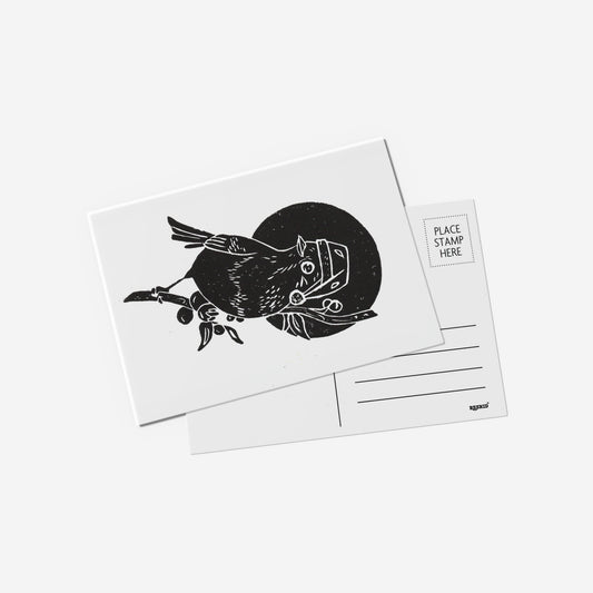 Santa Hat Bird Lino Print Postcard by Emily Ciecka