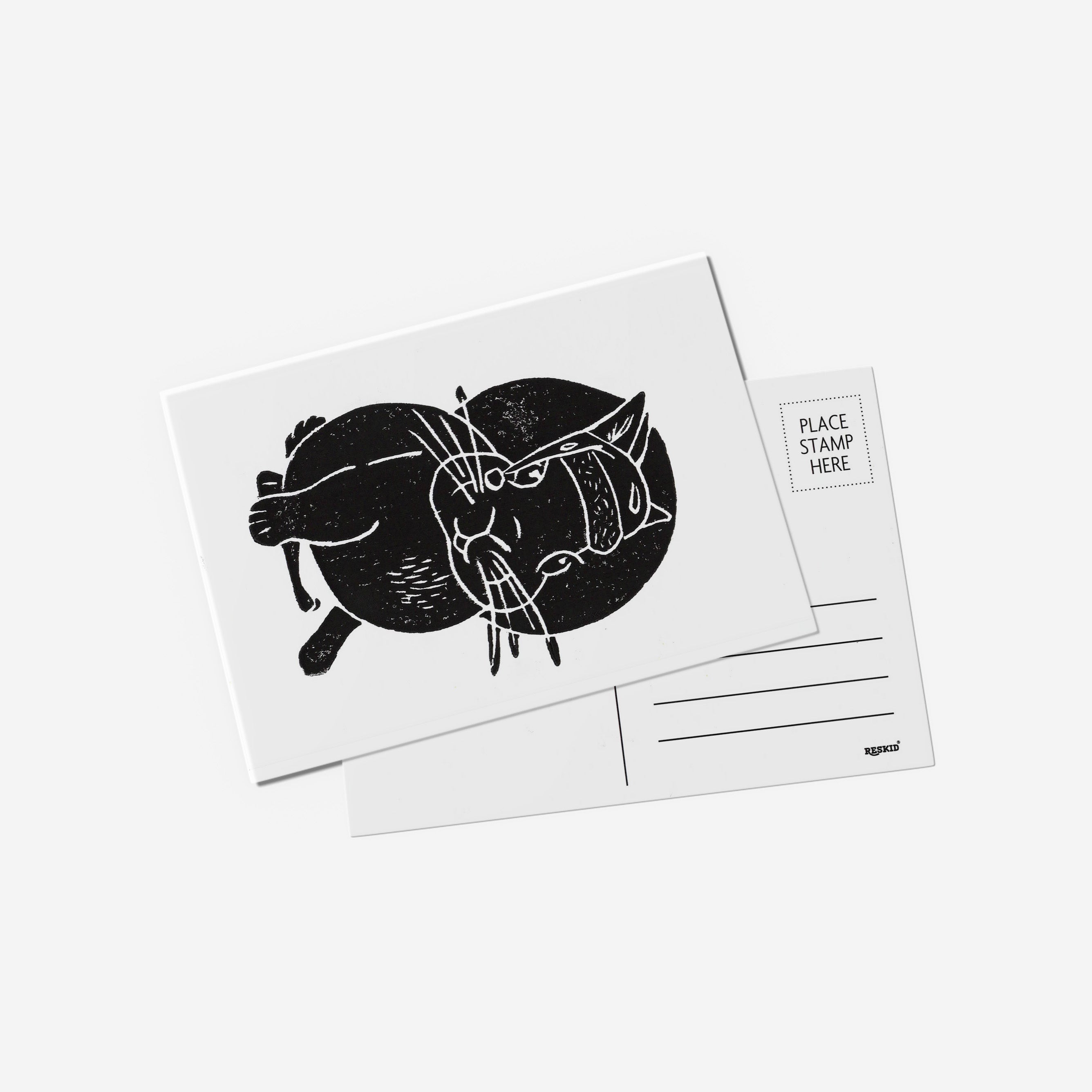 Santa Hat Bunny Lino Print Postcard by Emily Ciecka