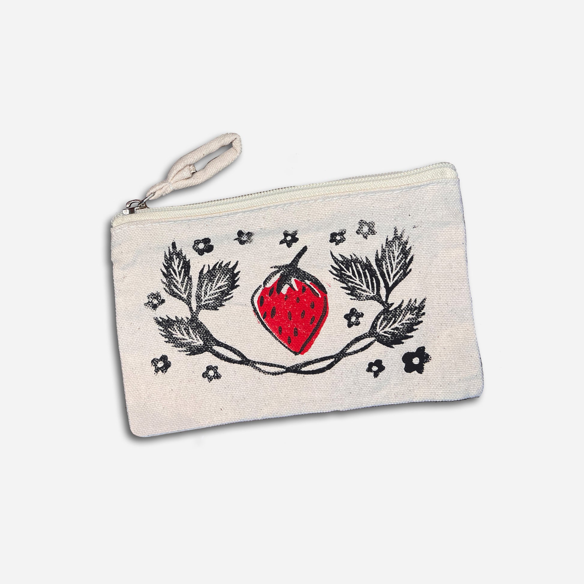 Strawberry Lino Print Coin Purse by Emily Ciecka