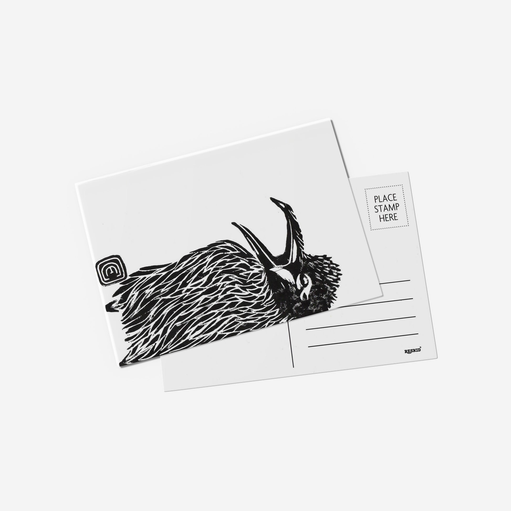 Black Crow Lino Print Postcard by Emily Ciecka