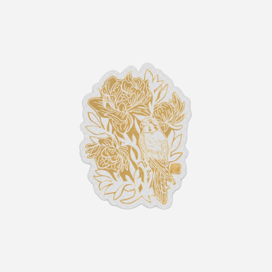 Gold Kestrel Lino Print Clear Sticker by Emily Ciecka
