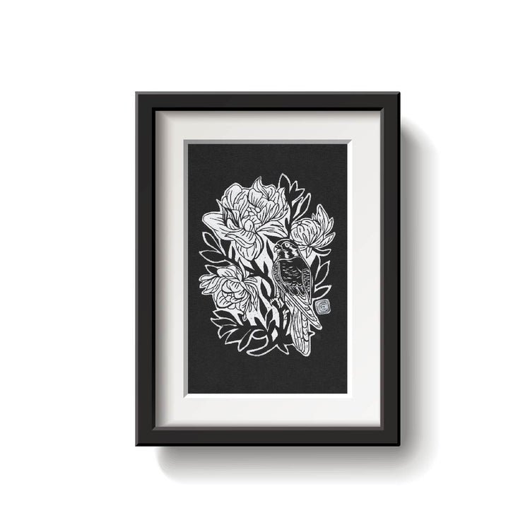 Kestrel Lino Print in White by Emily Ciecka