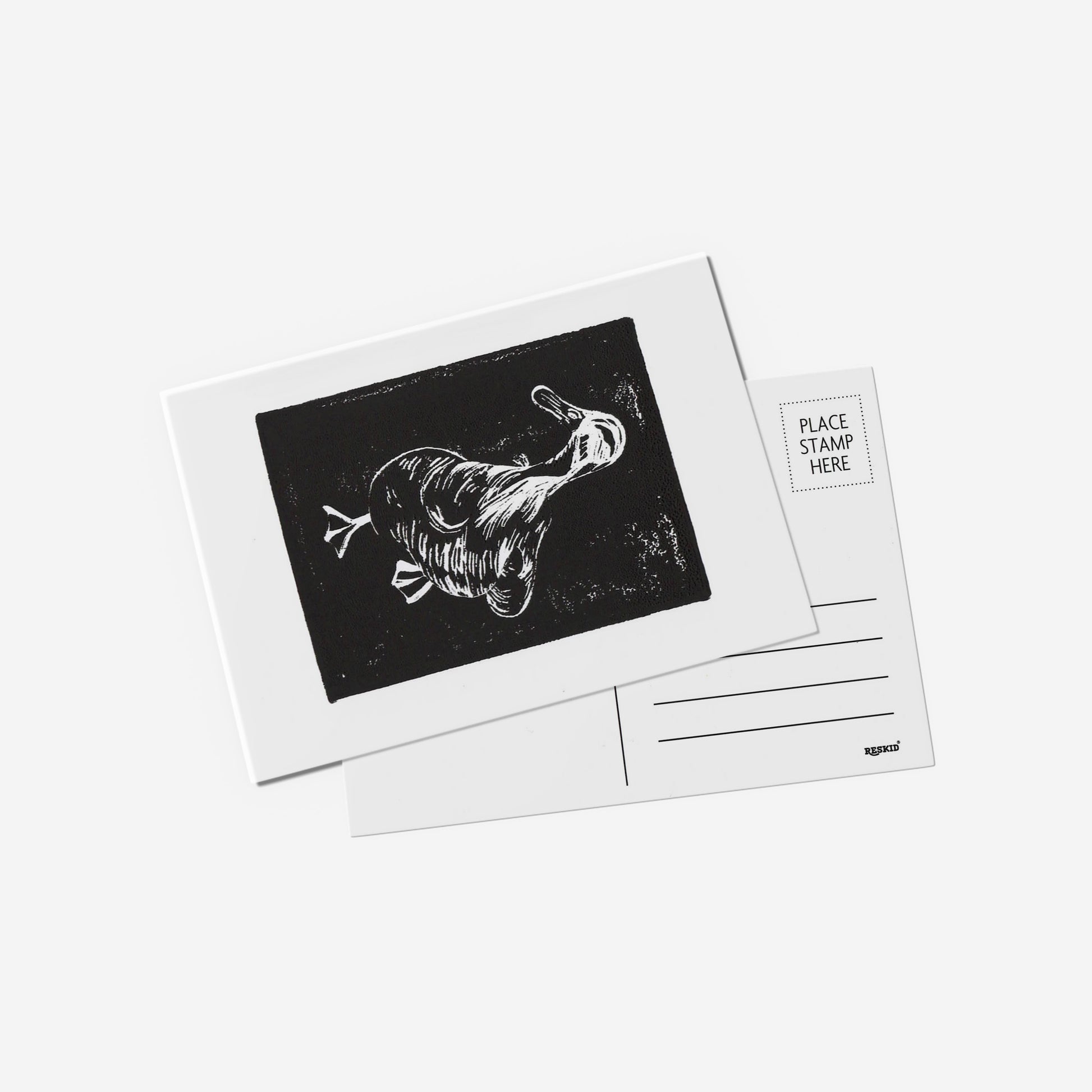 Duck Lino Print Postcard by Emily Ciecka