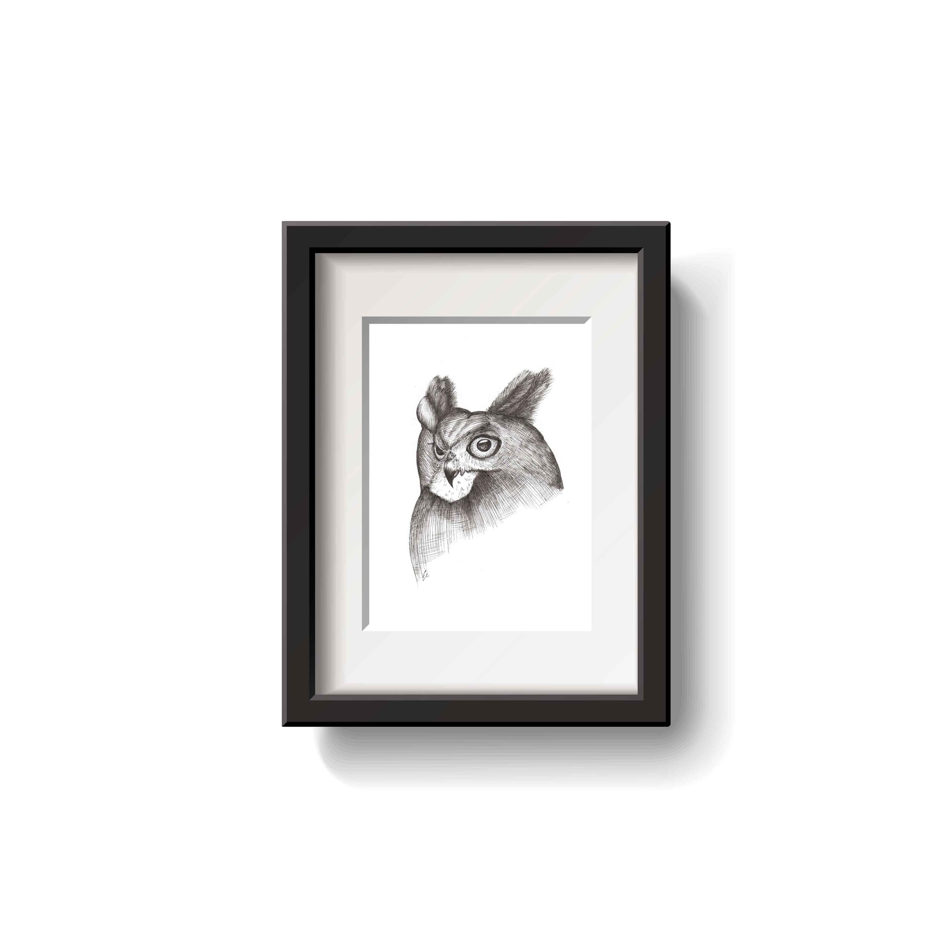 Great Horned Owl Pen Drawing by Emily Ciecka