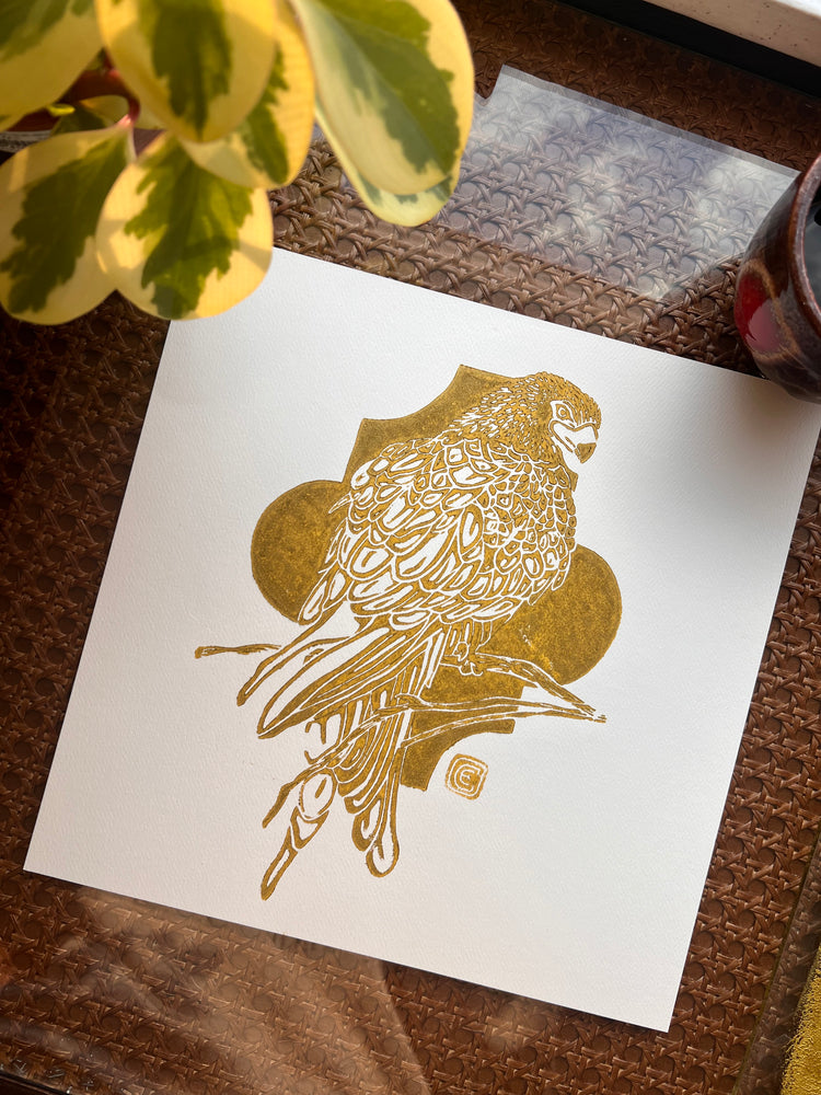 Retailed Hawk Lino Print by Emily Ciecka