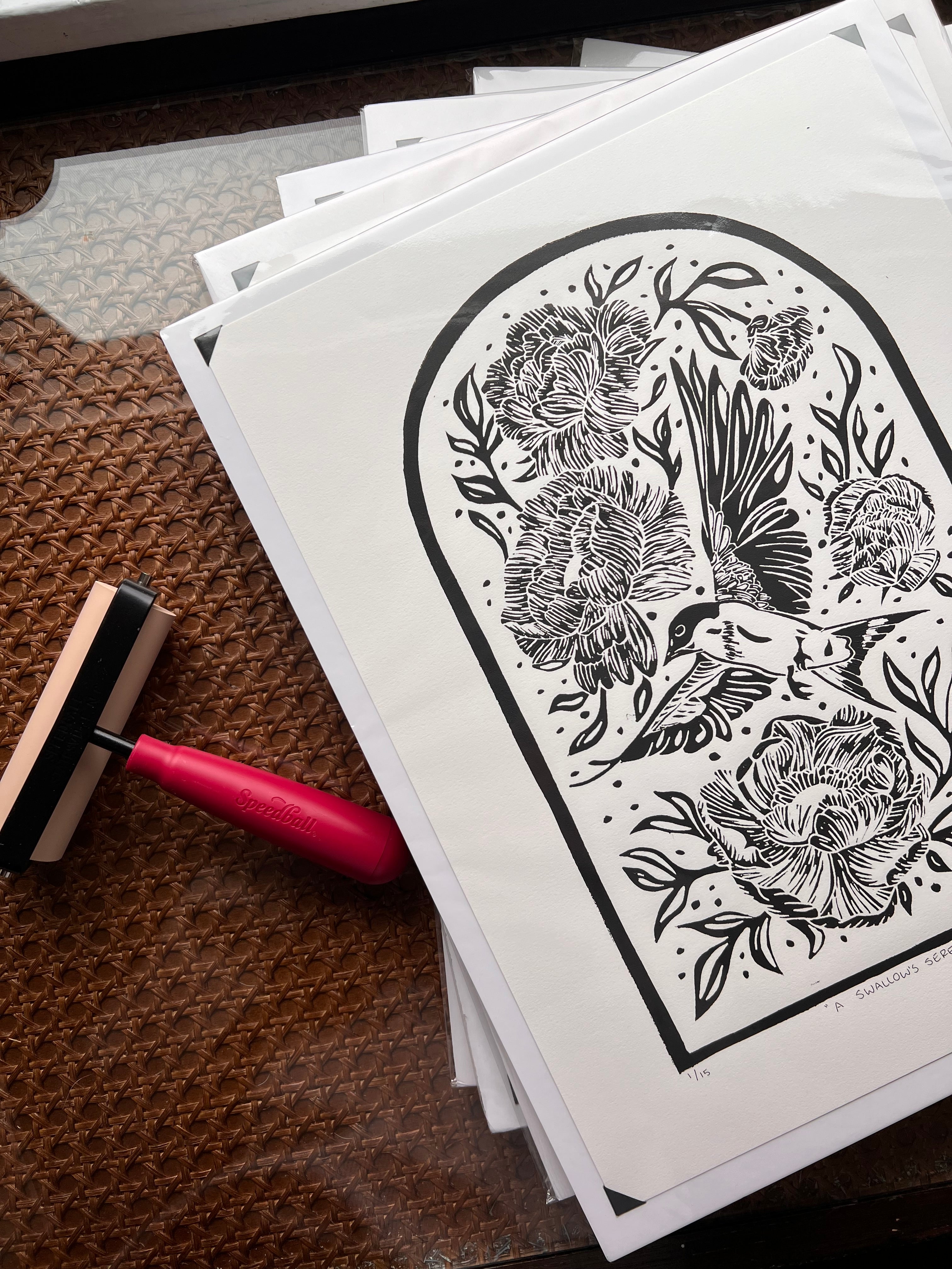 Swallow Lino Print by Emily Ciecka