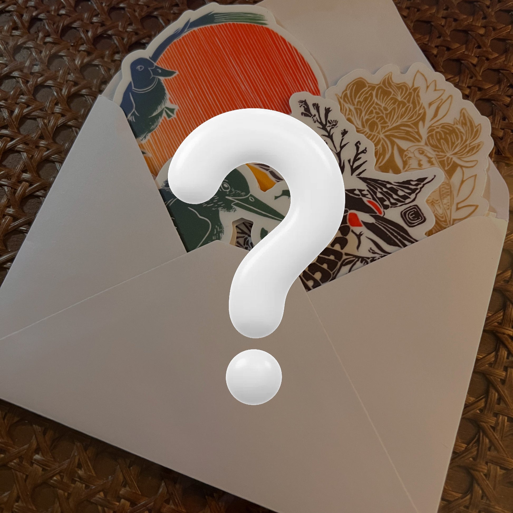 Envelope with a question mark on a textured brown background