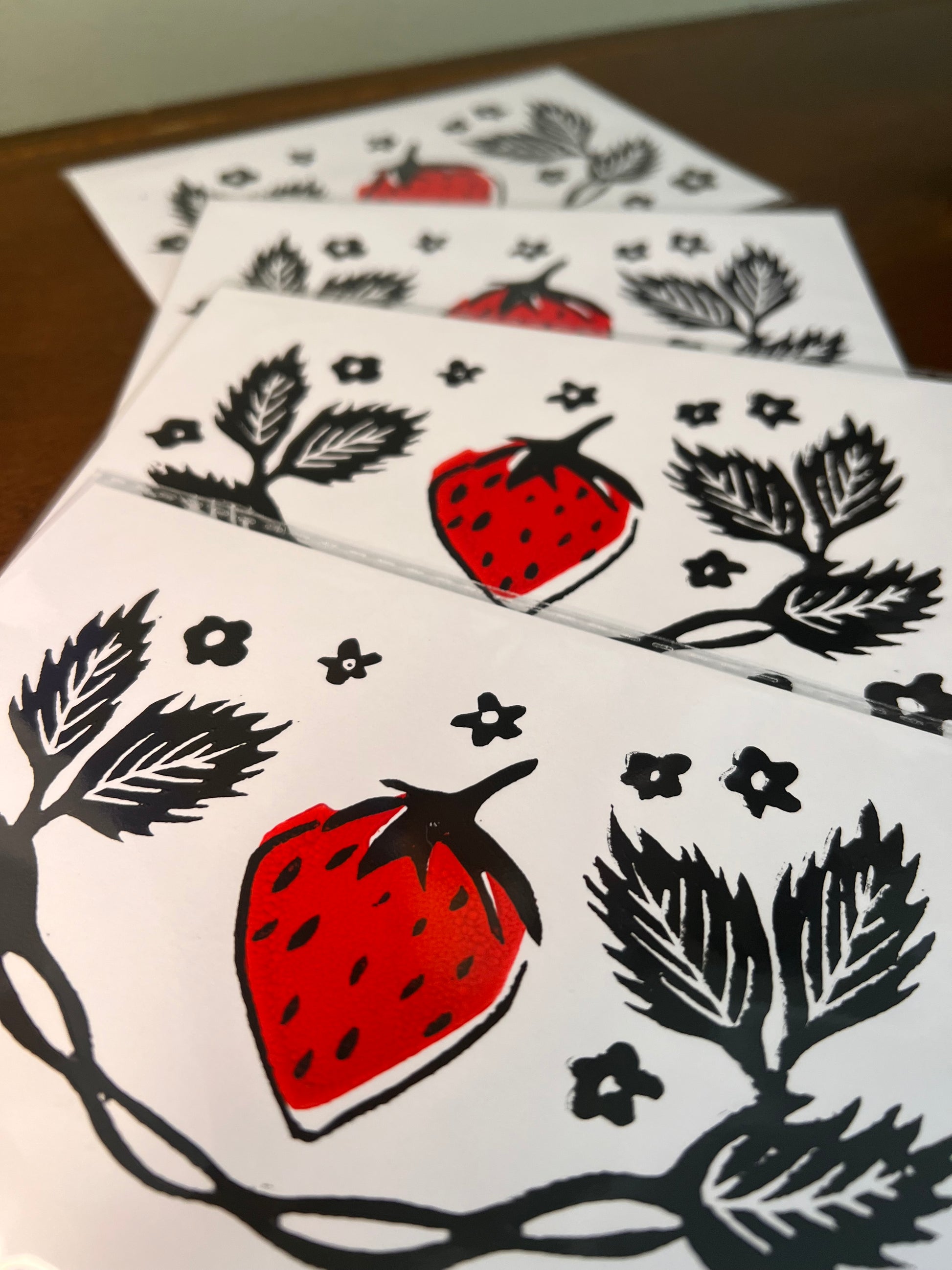 Strawberry Lino Print Postcard by Emily Ciecka