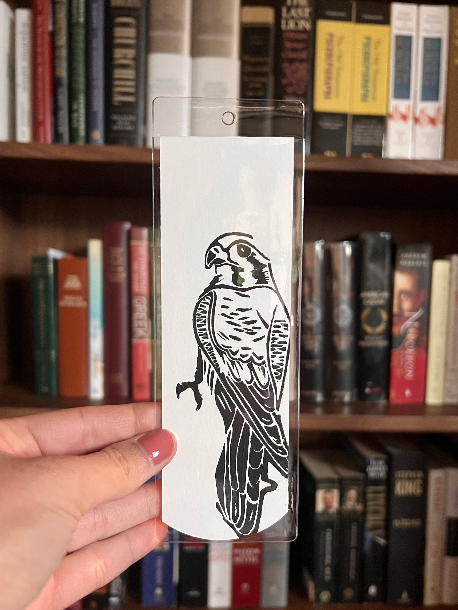 American Kestrel Lino Print Bookmark by Emily Ciecka