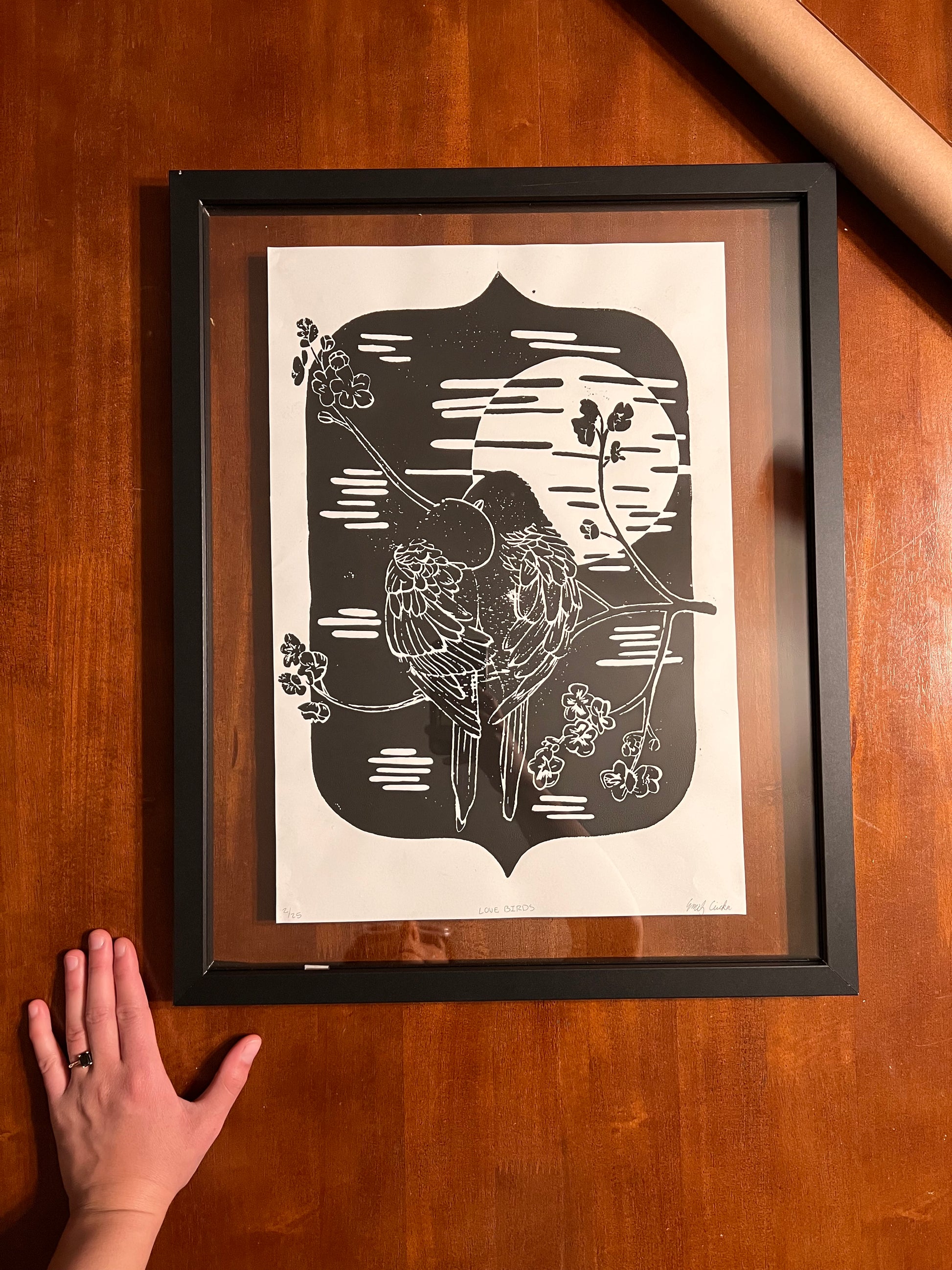 Love Birds Lino Print by Emily Ciecka