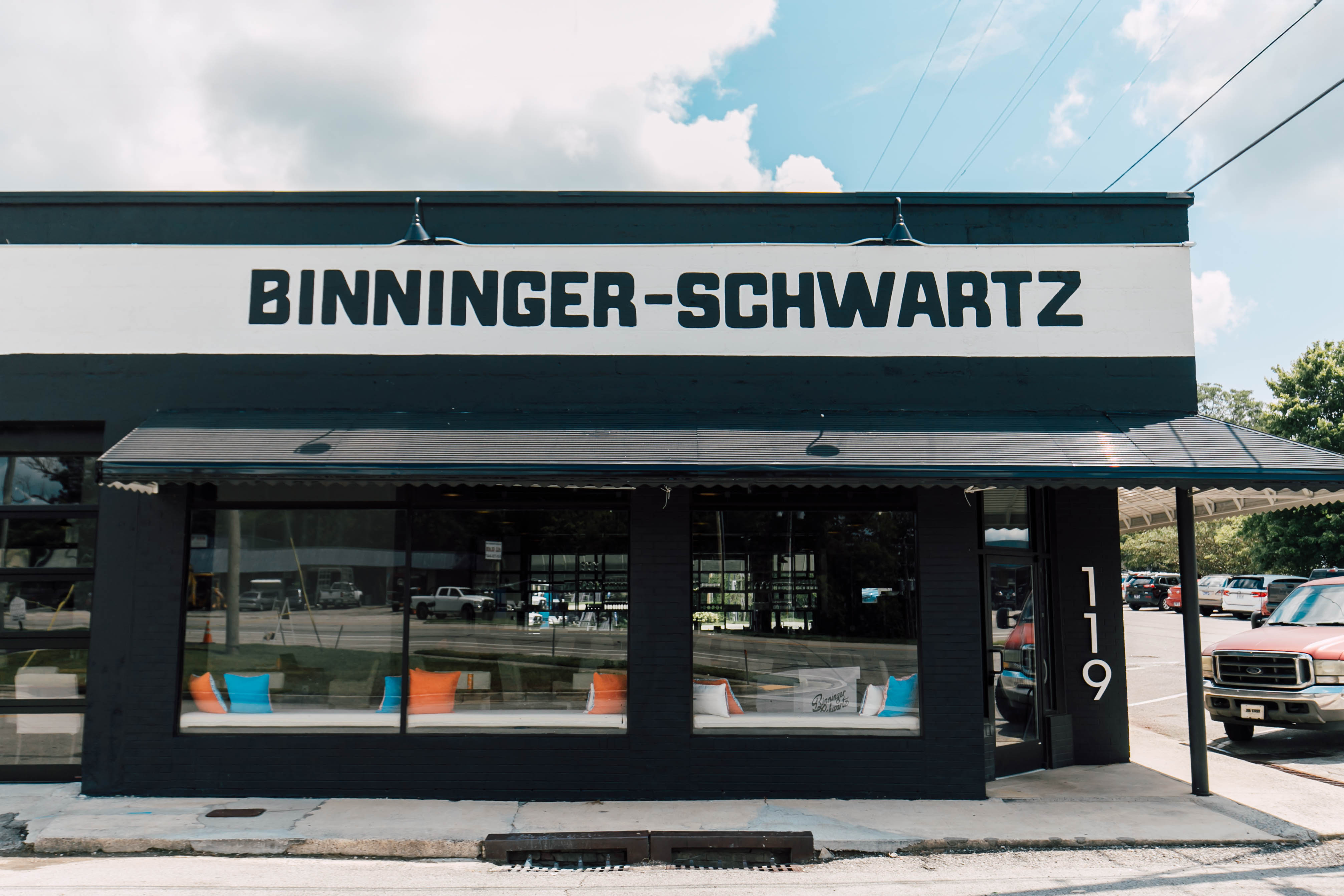 Storefront with 'Binninger-Schwartz' painted signage