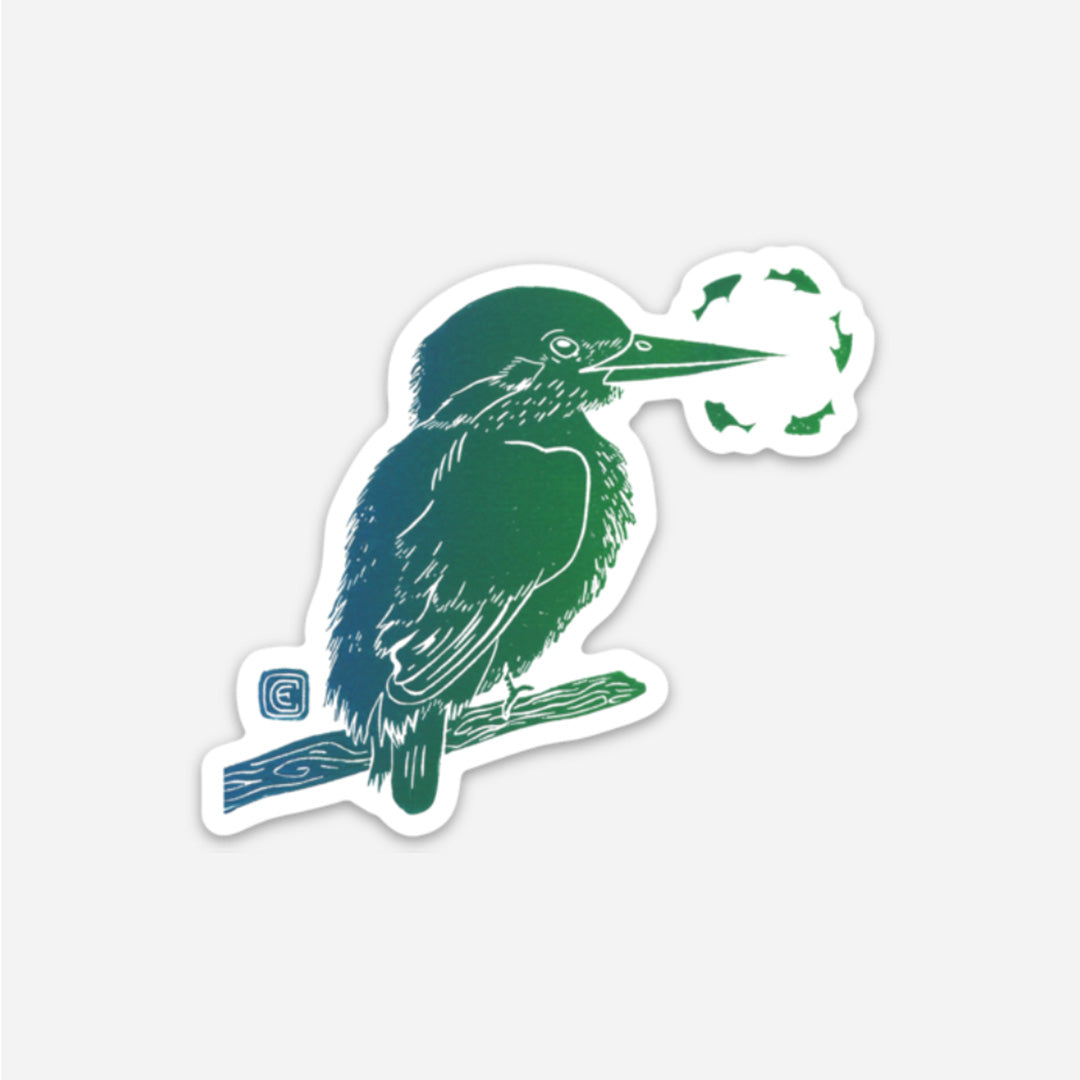 Kingfisher Lino Print Sticker by Emily Ciecka