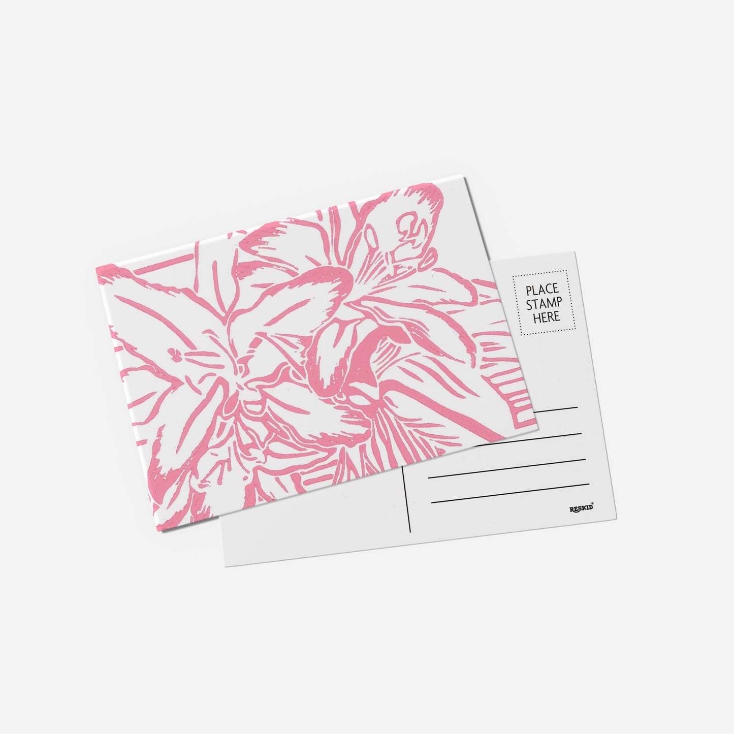 Lily Pink Lino Print Postcard by Emily Ciecka