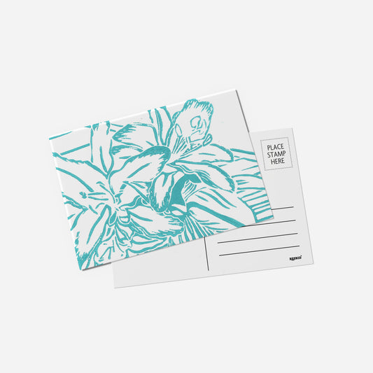 Lily Teal Lino Print Postcard by Emily Ciecka