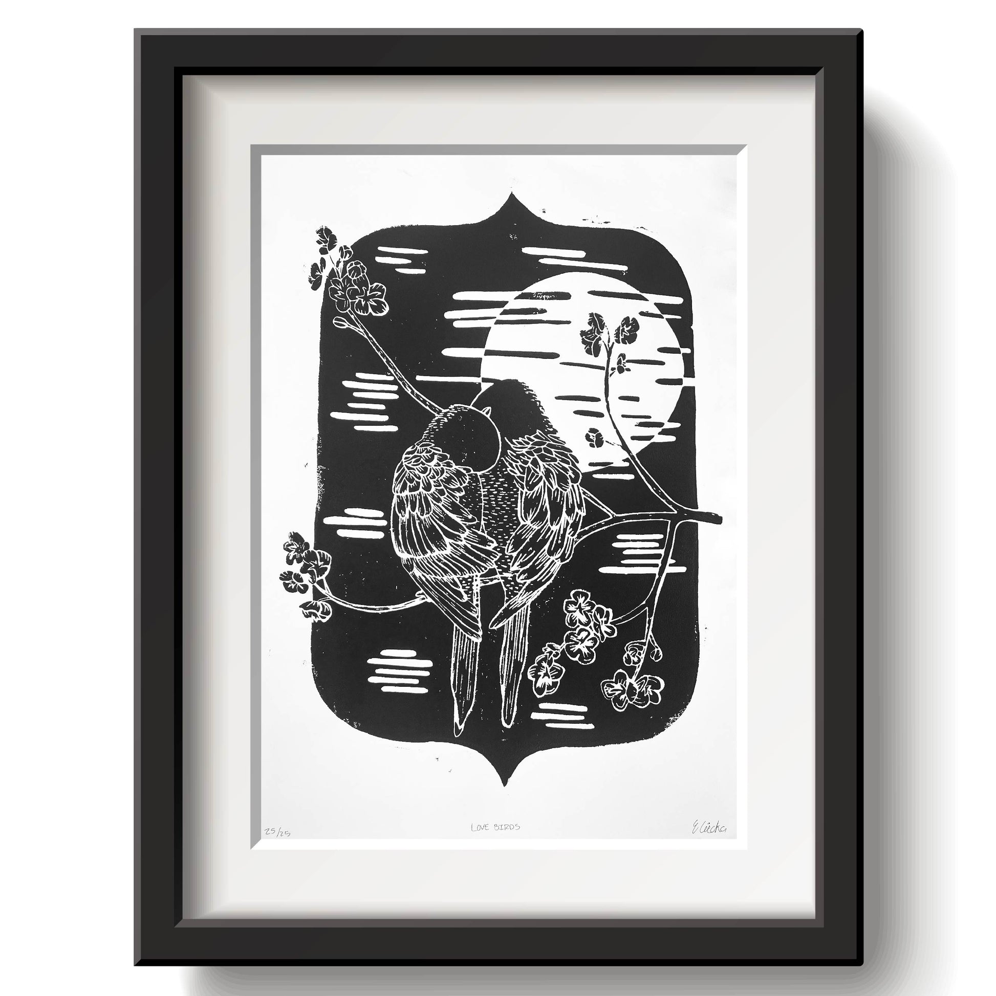 Love Birds Lino Print by Emily Ciecka