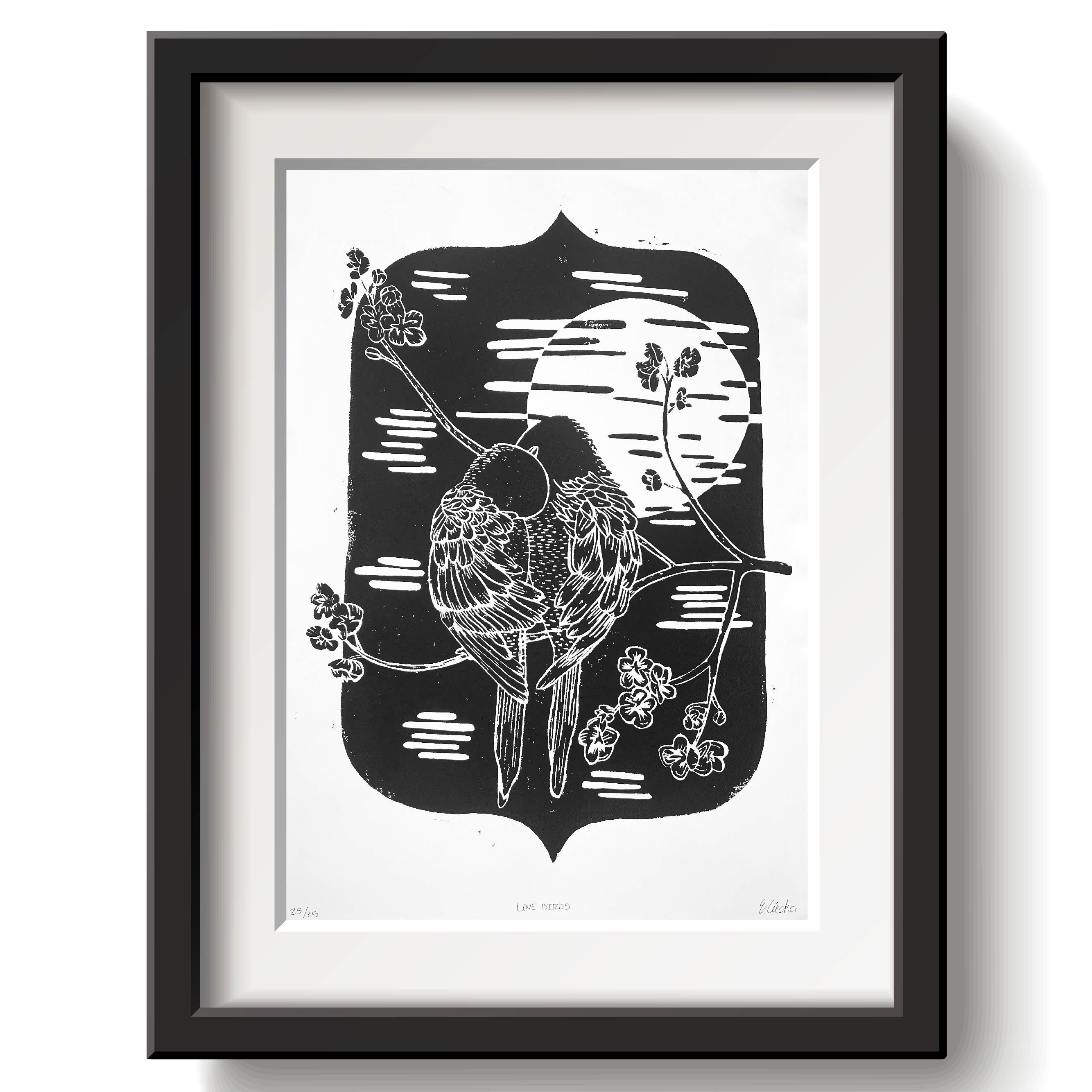 Love Birds Lino Print by Emily Ciecka