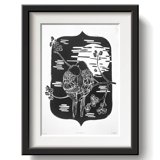 Love Birds Lino Print by Emily Ciecka