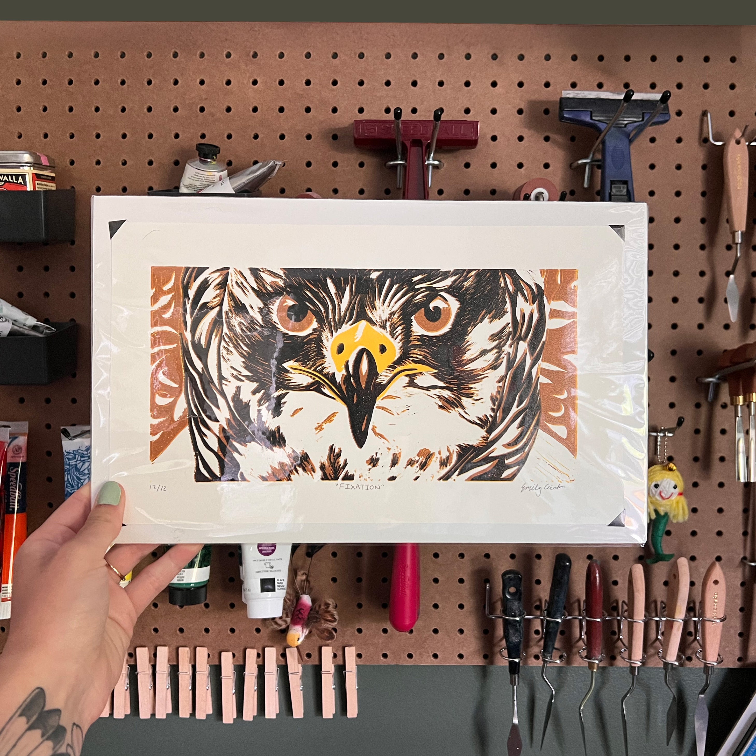 Osprey Lino Print by Emily Ciecka
