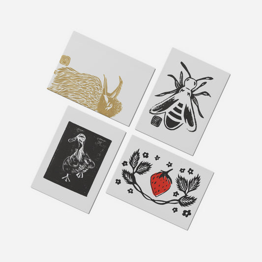 Assortment of Lino Print Postcards by Emily Ciecka