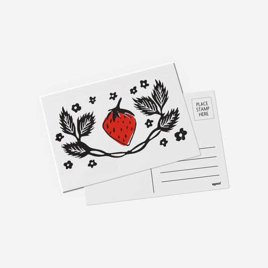 Strawberry Lino Print Postcard by Emily Ciecka