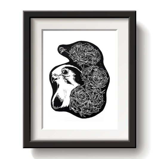 Kestrel Lino Print by Emily Ciecka