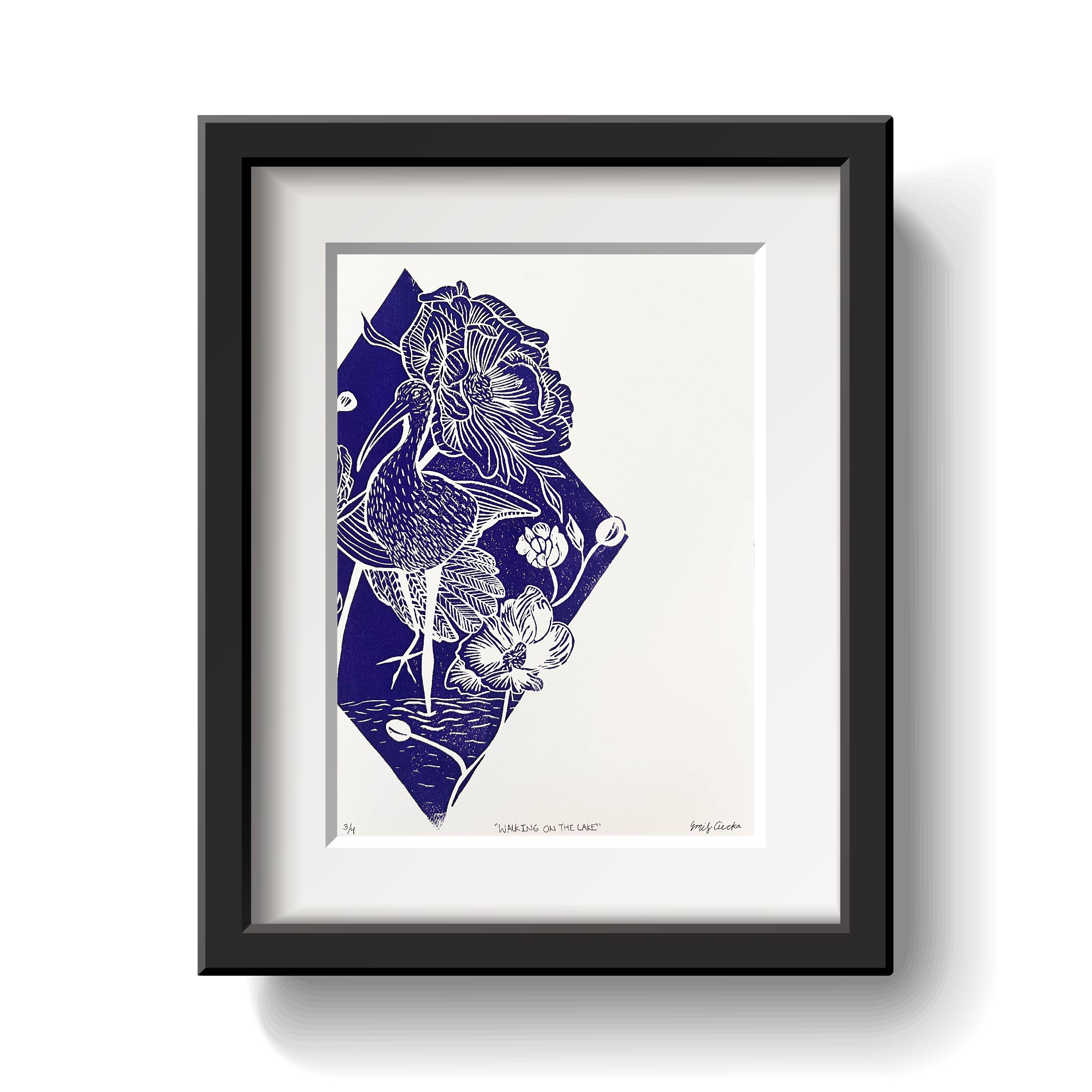 Crane Lino Print by Emily Ciecka